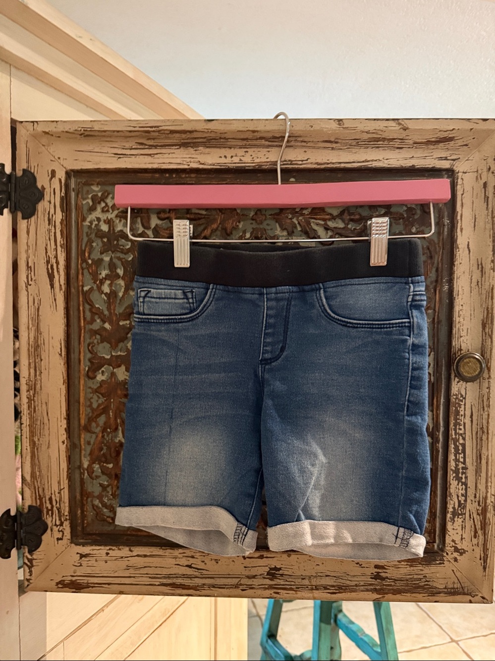 Jessica Simpson Denim-Look Casual Shorts with Black Elastic Waistband